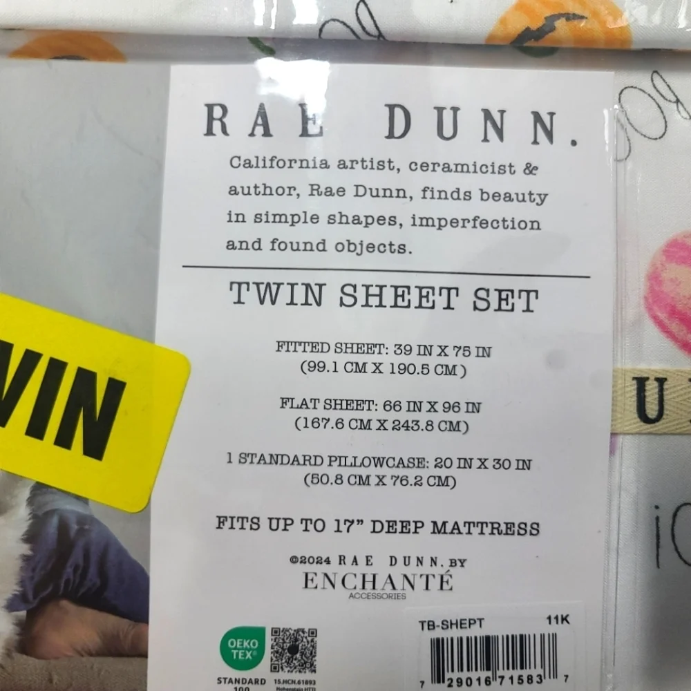 Rae Dunn Colorful Jack Pumpkin Boo Twin Bed Sheet Set Decor NEW